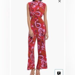 Donna Morgan Red & Pink Swirl Wide-Leg Jumpsuit